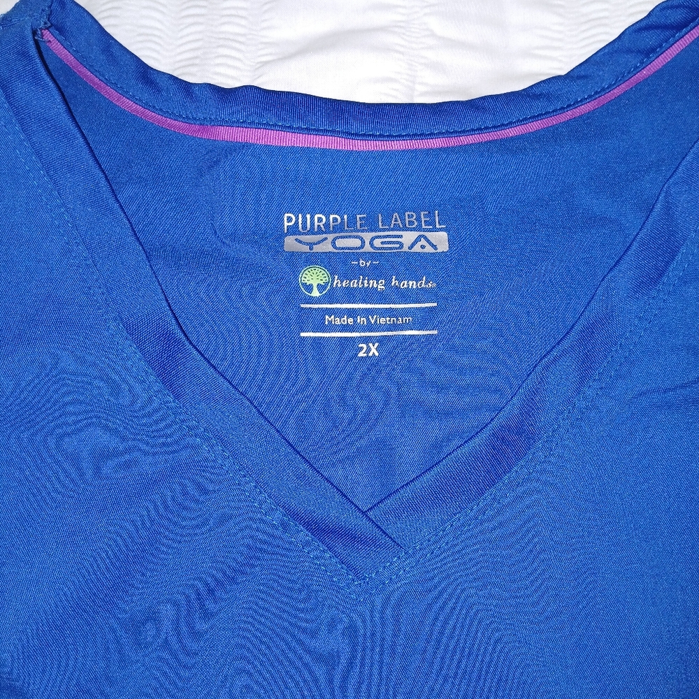 Purple Label Yoga scrub set royal blue top 2X pants XL tall